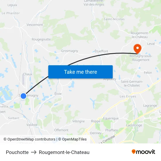 Pouchotte to Rougemont-le-Chateau map