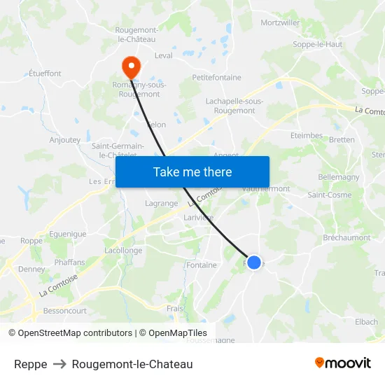 Reppe to Rougemont-le-Chateau map