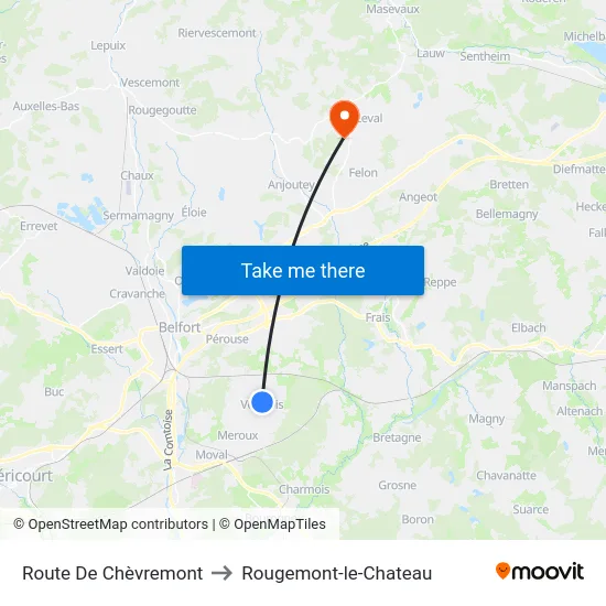 Route De Chèvremont to Rougemont-le-Chateau map