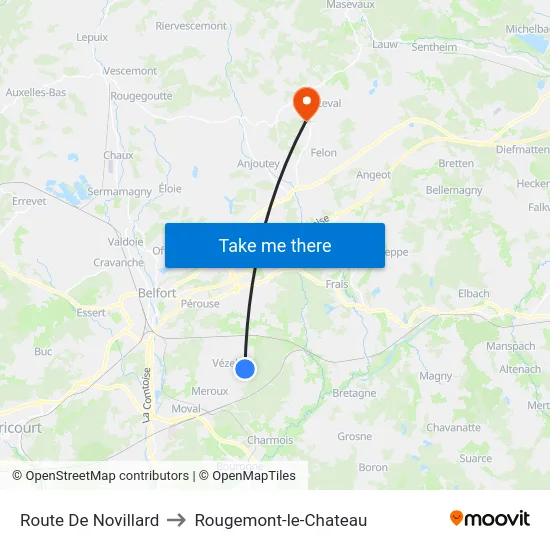 Route De Novillard to Rougemont-le-Chateau map