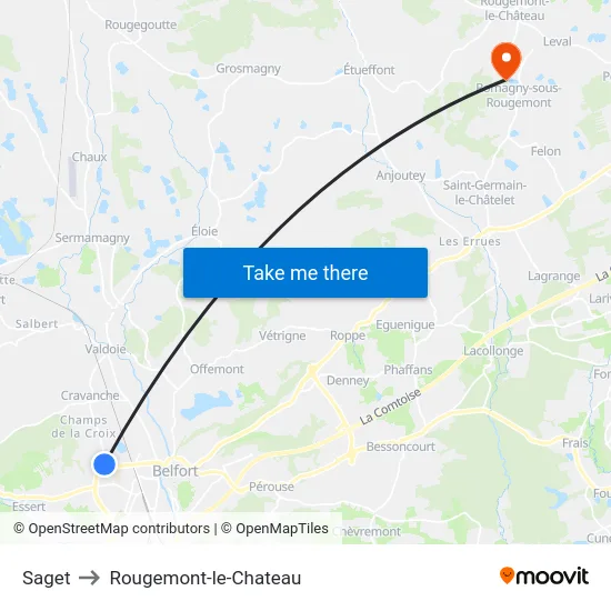 Saget to Rougemont-le-Chateau map