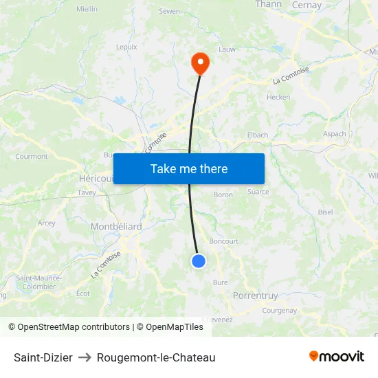 Saint-Dizier to Rougemont-le-Chateau map
