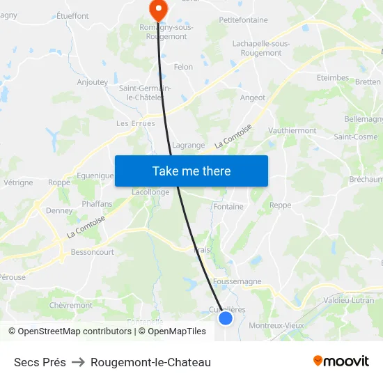 Secs Prés to Rougemont-le-Chateau map