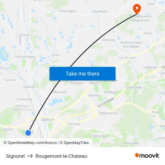 Signoret to Rougemont-le-Chateau map