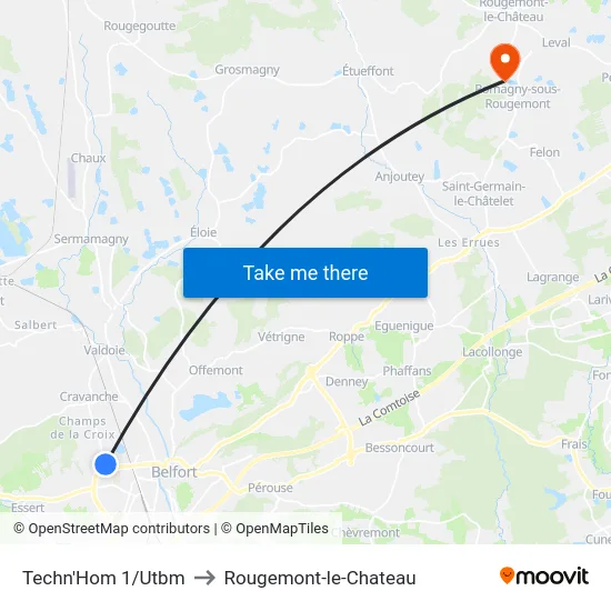 Techn'Hom 1/Utbm to Rougemont-le-Chateau map
