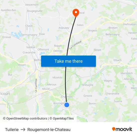 Tuilerie to Rougemont-le-Chateau map