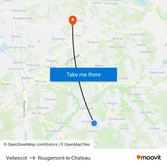 Vellescot to Rougemont-le-Chateau map