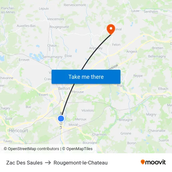 Zac Des Saules to Rougemont-le-Chateau map