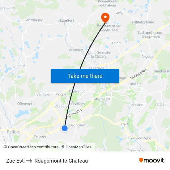 Zac Est to Rougemont-le-Chateau map