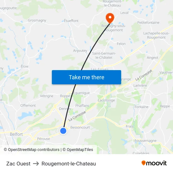 Zac Ouest to Rougemont-le-Chateau map