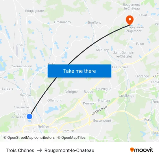 Trois Chênes to Rougemont-le-Chateau map