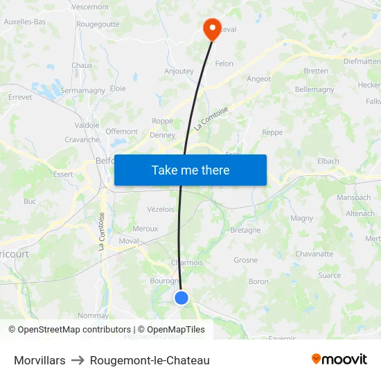 Morvillars to Rougemont-le-Chateau map