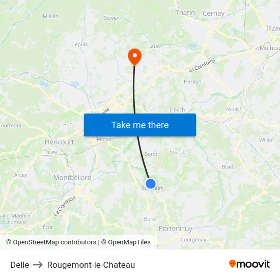 Delle to Rougemont-le-Chateau map