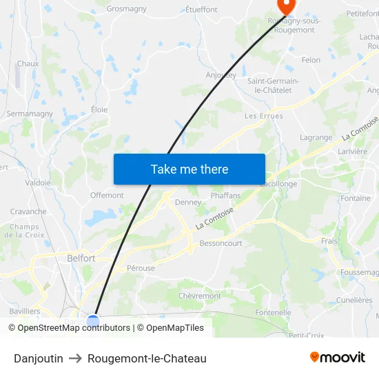 Danjoutin to Rougemont-le-Chateau map