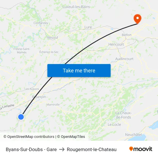 Byans-Sur-Doubs - Gare to Rougemont-le-Chateau map