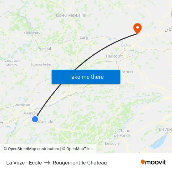 La Vèze - Ecole to Rougemont-le-Chateau map