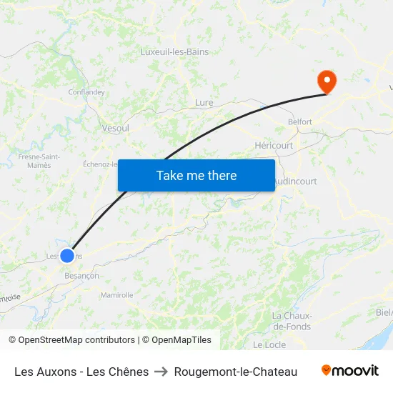 Les Auxons - Les Chênes to Rougemont-le-Chateau map