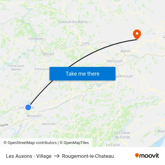 Les Auxons - Village to Rougemont-le-Chateau map