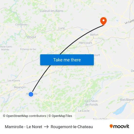 Mamirolle - Le Noret to Rougemont-le-Chateau map