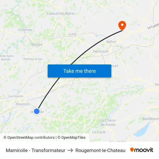 Mamirolle - Transformateur to Rougemont-le-Chateau map