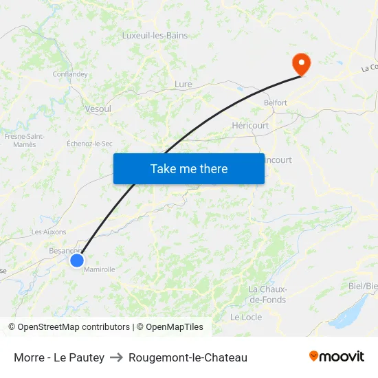 Morre - Le Pautey to Rougemont-le-Chateau map
