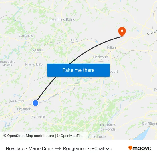 Novillars - Marie Curie to Rougemont-le-Chateau map