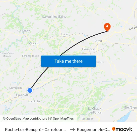Roche-Lez-Beaupré - Carrefour Vaufressons to Rougemont-le-Chateau map