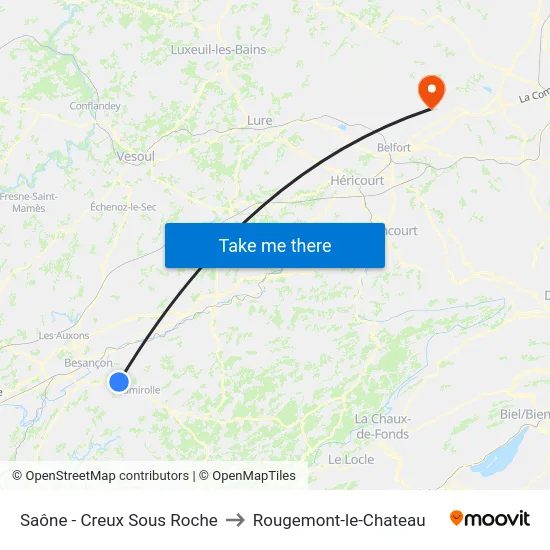Saône - Creux Sous Roche to Rougemont-le-Chateau map