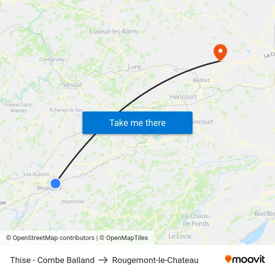 Thise - Combe Balland to Rougemont-le-Chateau map