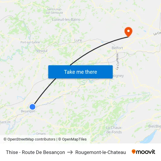 Thise - Route De Besançon to Rougemont-le-Chateau map