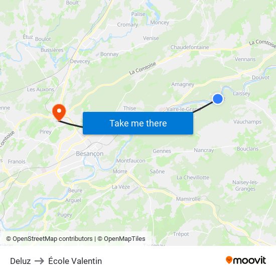 Deluz to École Valentin map