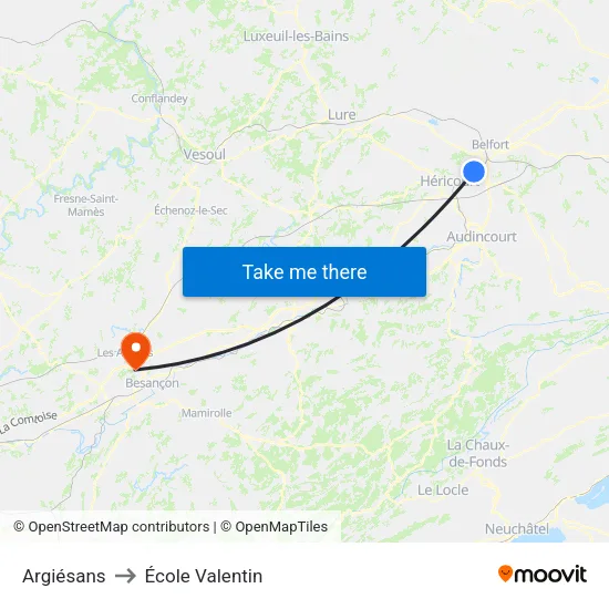 Argiésans to École Valentin map