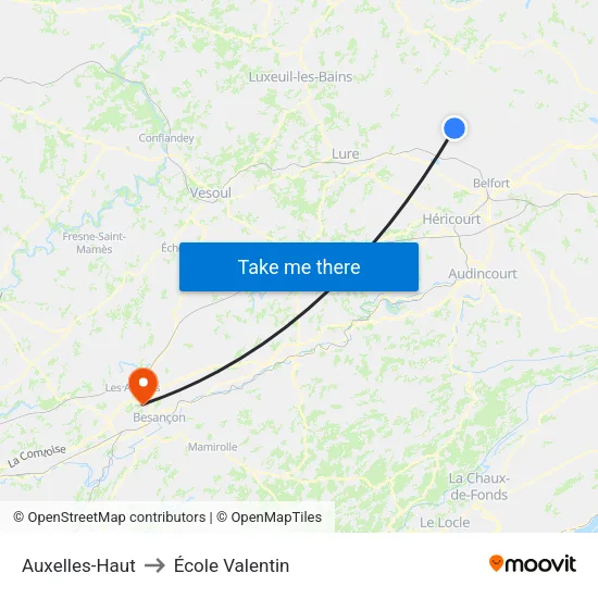 Auxelles-Haut to École Valentin map