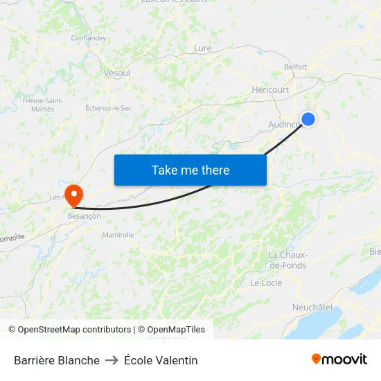 Barrière Blanche to École Valentin map