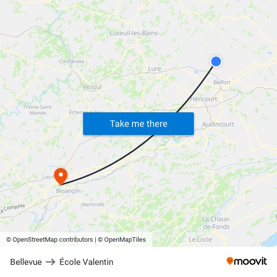 Bellevue to École Valentin map