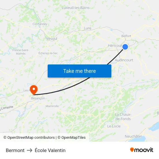 Bermont to École Valentin map