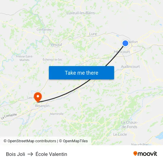 Bois Joli to École Valentin map