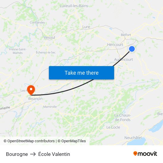 Bourogne to École Valentin map
