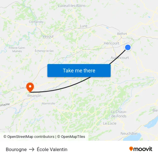 Bourogne to École Valentin map