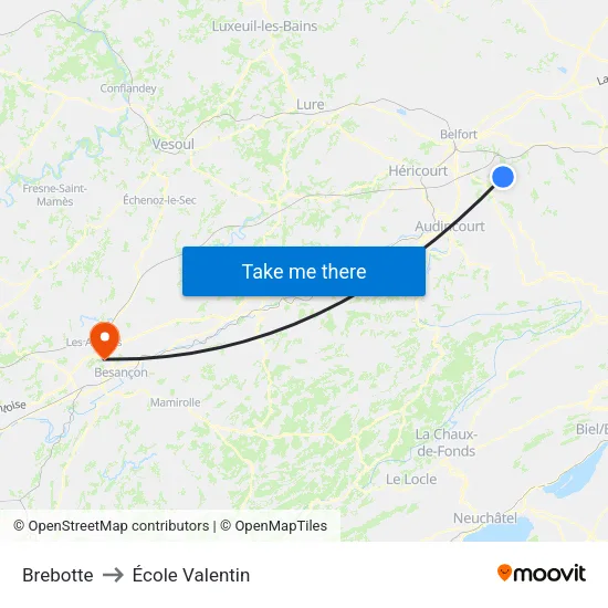 Brebotte to École Valentin map