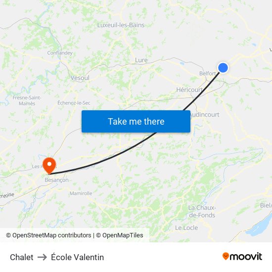 Chalet to École Valentin map