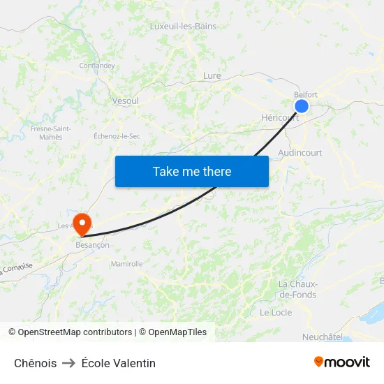 Chênois to École Valentin map