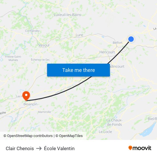 Clair Chenois to École Valentin map