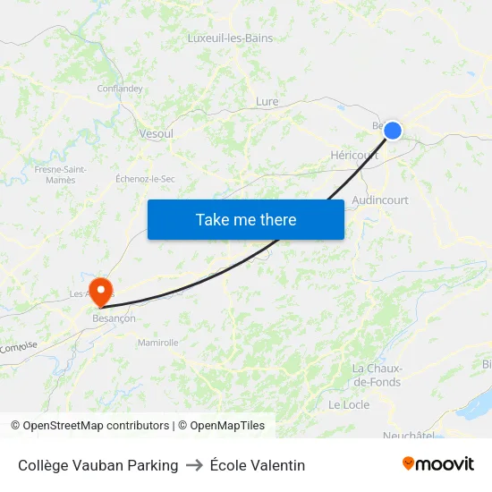 Collège Vauban Parking to École Valentin map