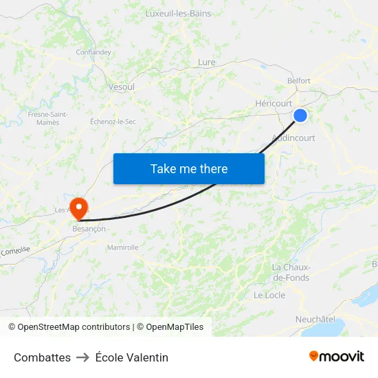 Combattes to École Valentin map