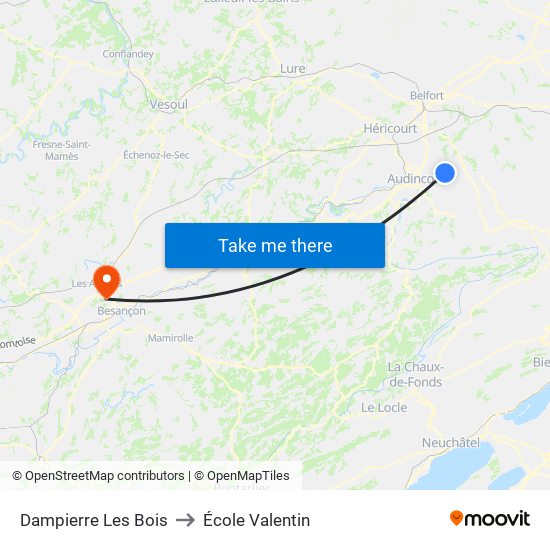 Dampierre Les Bois to École Valentin map