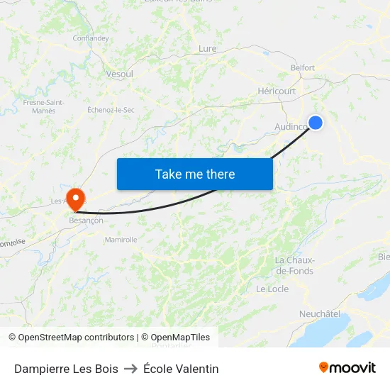 Dampierre Les Bois to École Valentin map