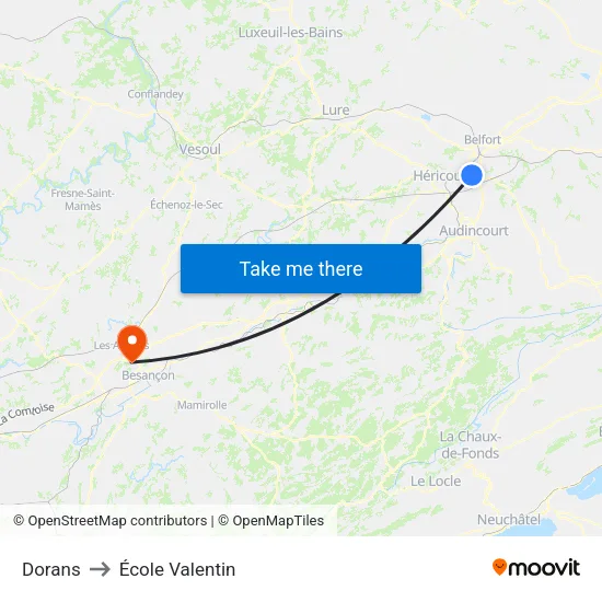 Dorans to École Valentin map