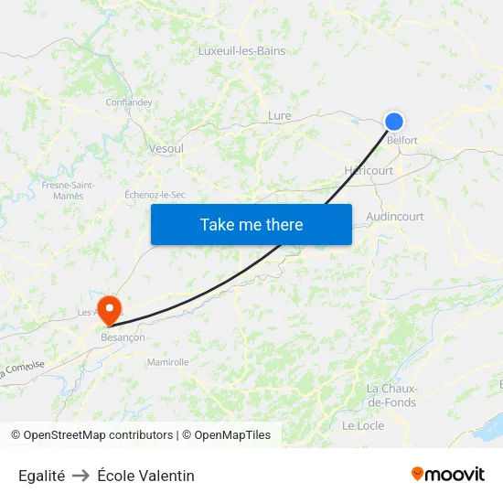 Egalité to École Valentin map