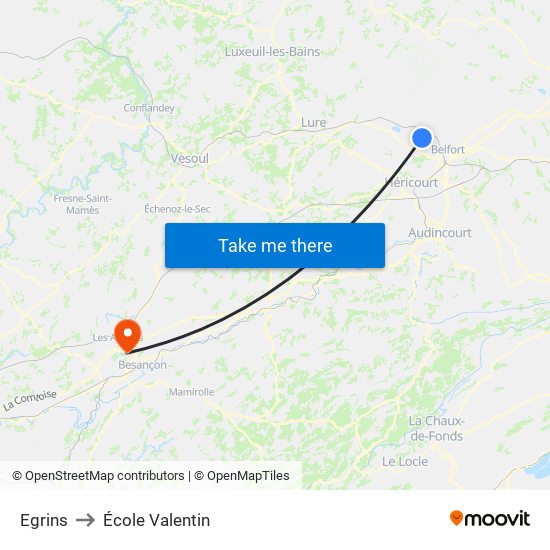 Egrins to École Valentin map